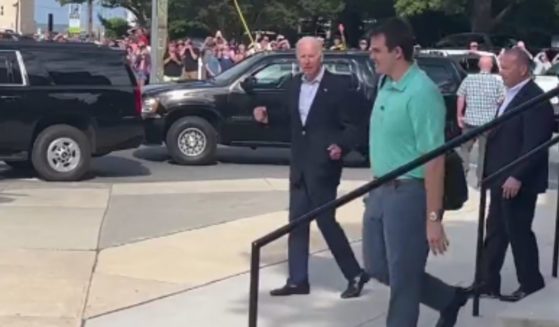 President Joe Biden leaves church on Saturday.