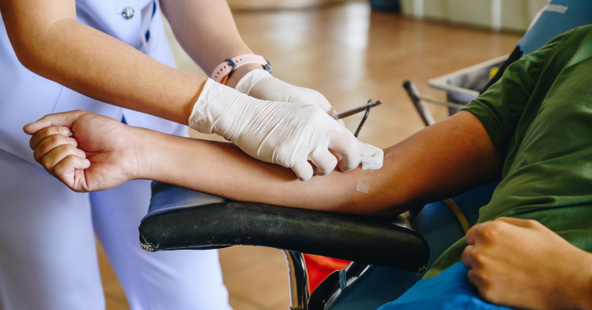 The above stock image depicts someone giving blood.