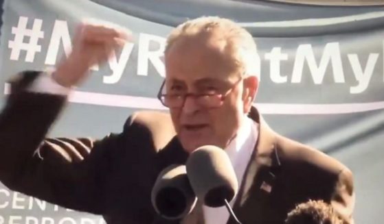 Senate Majority Leader Chuck Schumer is pictured from a video of his infamous threat to the Supreme Court in March 2020.