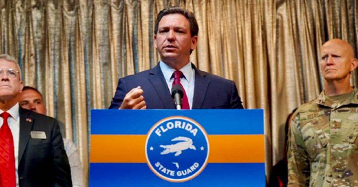 At a news conference Wednesday in Madeira Beach, Florida, Gov. Ron DeSantis officially announces the formation of the Florida State Guard, a military unit under state control, and not subject to federal vaccine mandates.