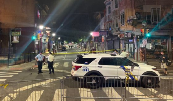 The scene of Saturday night's shooting in Philadelphia that left three dead.