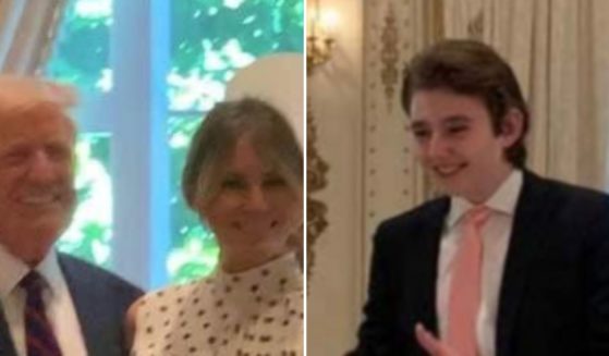 A photograph of Barron Trump, right, son of former President Donald Trump and First Lady Melania Trump, left, went viral on Sunday.