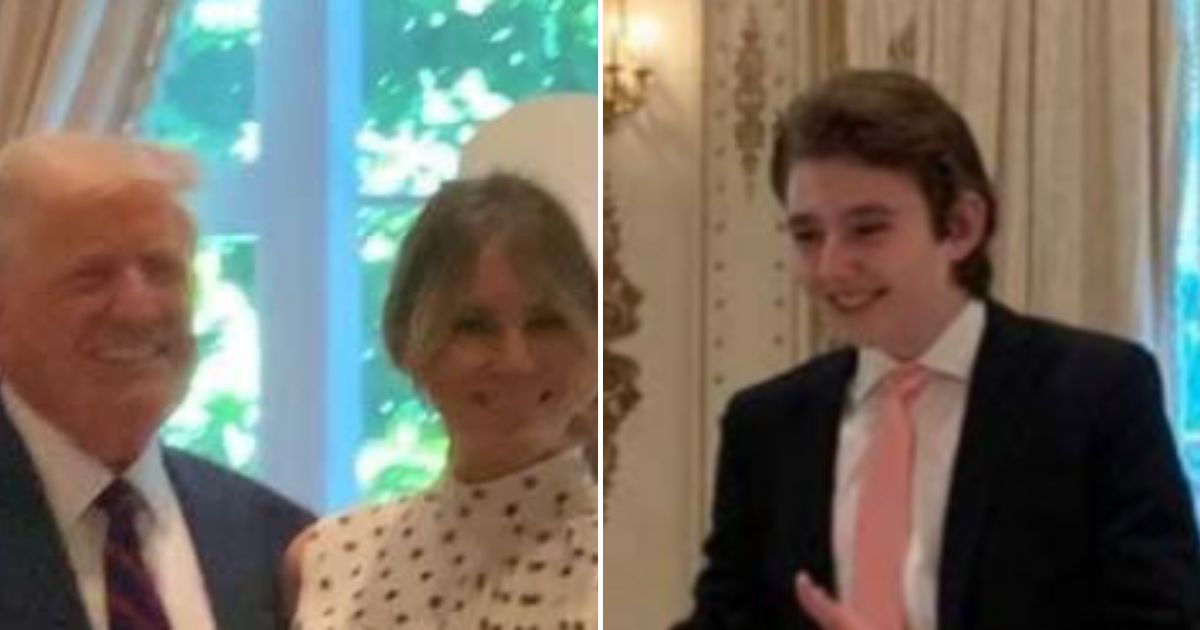 A photograph of Barron Trump, right, son of former President Donald Trump and First Lady Melania Trump, left, went viral on Sunday.