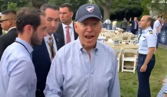 An angry President Joe Biden confronts a reporter at the at the White House Congressional Picnic in Washington on Tuesday.
