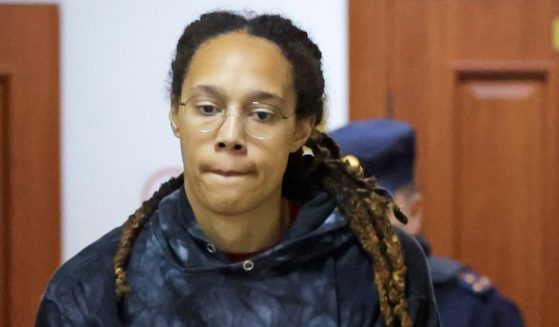 WNBA star Brittney Griner arrives for a courtroom hearing about her drug charges on Monday in Moscow.