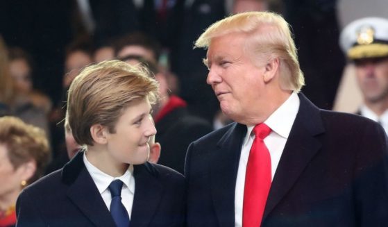 Donald Trump and his son, Barron Trump, smile at each other in front of the White House in Washington, D.C., on Trump's Inauguration Day, Jan. 20, 2017.