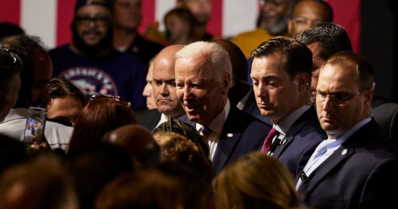 President Joe Biden greets supporters after speaking at Max S. Hayes High School in Cleveland on Wednesday.