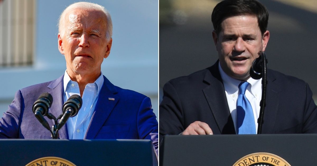 President Joe Biden's Justice Department has filed suit against Arizona for passing a law requiring proof of citizenship to vote in a federal election. Arizona Gov. Doug Ducey, right, said the bill represents "a balanced approach that honors Arizona’s history of making voting accessible without sacrificing security in our elections."