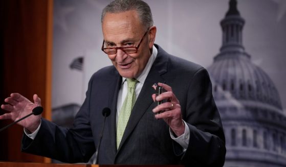Senate Majority Leader Chuck Schumer speaks to reporters during a news conference at the U.S. Capitol on Thursday in Washington, D.C.
