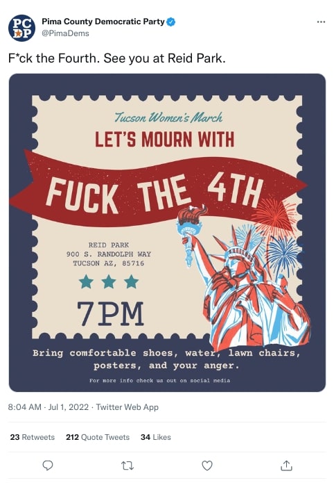 Pima County Democratic Party's deleted tweet