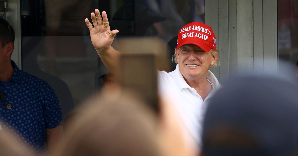 Former President Donald Trump is seen during the LIV Golf Invitational at Trump National Golf Club on Friday in Bedminster, New Jersey.