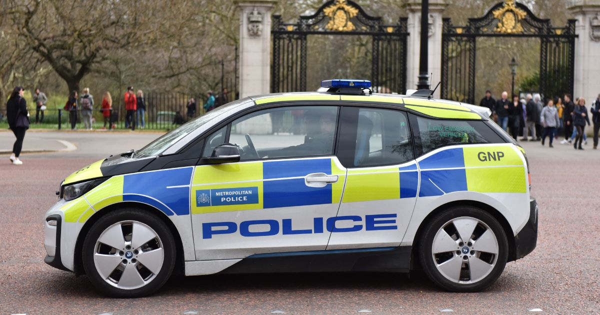 An electric zero-emission Metropolitan Police car is seen in a file photo from March 2019 in London, England. One British police department has encountered difficulties with electric police cars lacking the power and range needed to get officers to their destination.