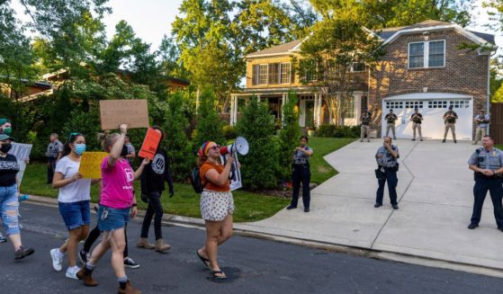 Pro-abortion activists protest in front of Supreme Court Justice Samuel Alito's home in Alexandria, Virginia, on June 27.