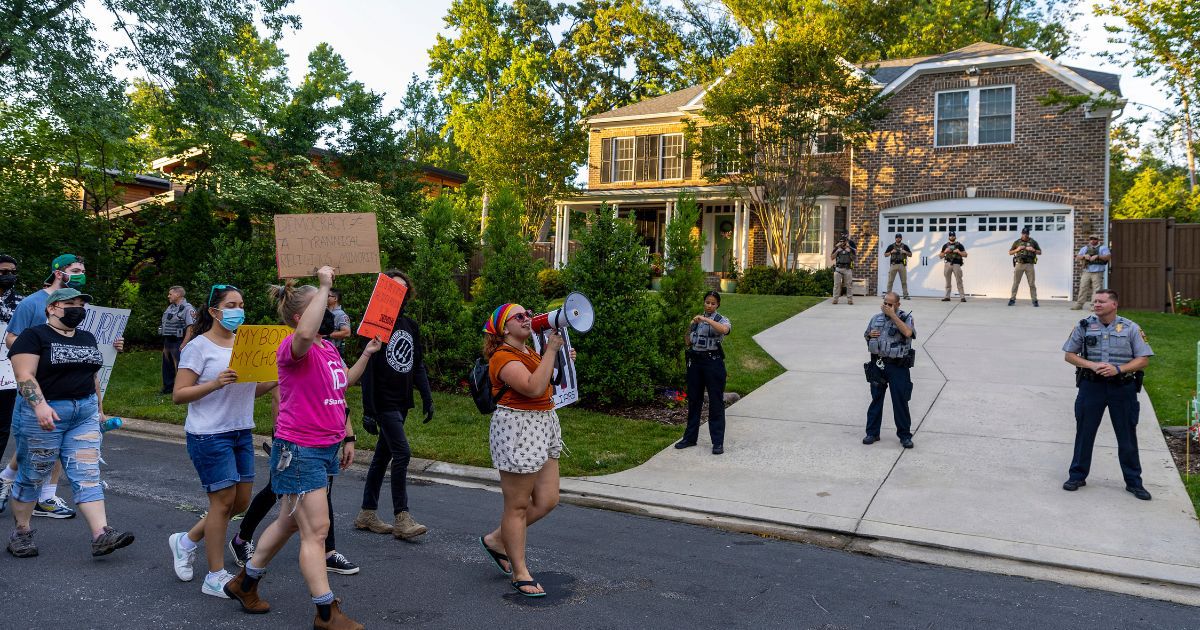 Pro-abortion activists protest in front of Supreme Court Justice Samuel Alito's home in Alexandria, Virginia, on June 27.