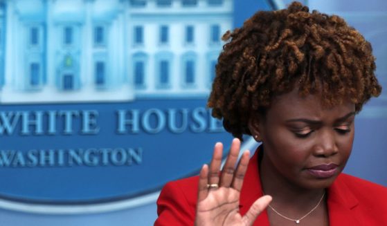 White House press secretary Karine Jean-Pierre looks down during a White House news briefing in Washington on July 7.