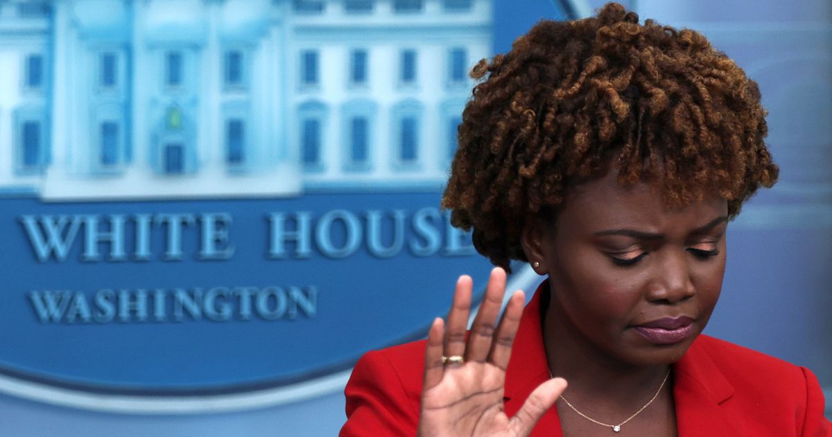 White House press secretary Karine Jean-Pierre looks down during a White House news briefing in Washington on July 7.