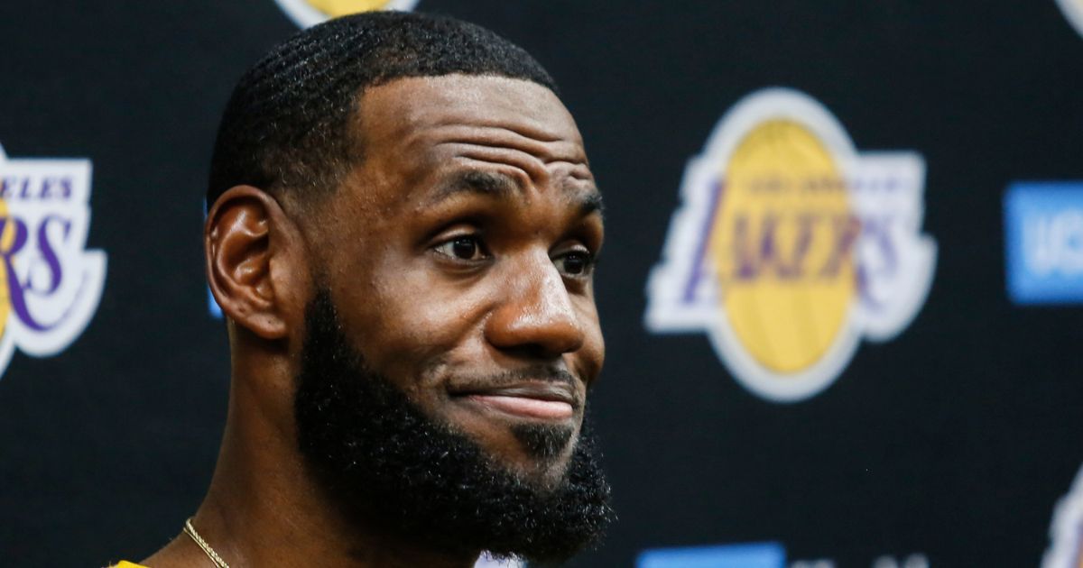 Basketball player LeBron James is speaking during a Los Angeles Lakers media day in El Segundo, California, on Sept. 27, 2019.