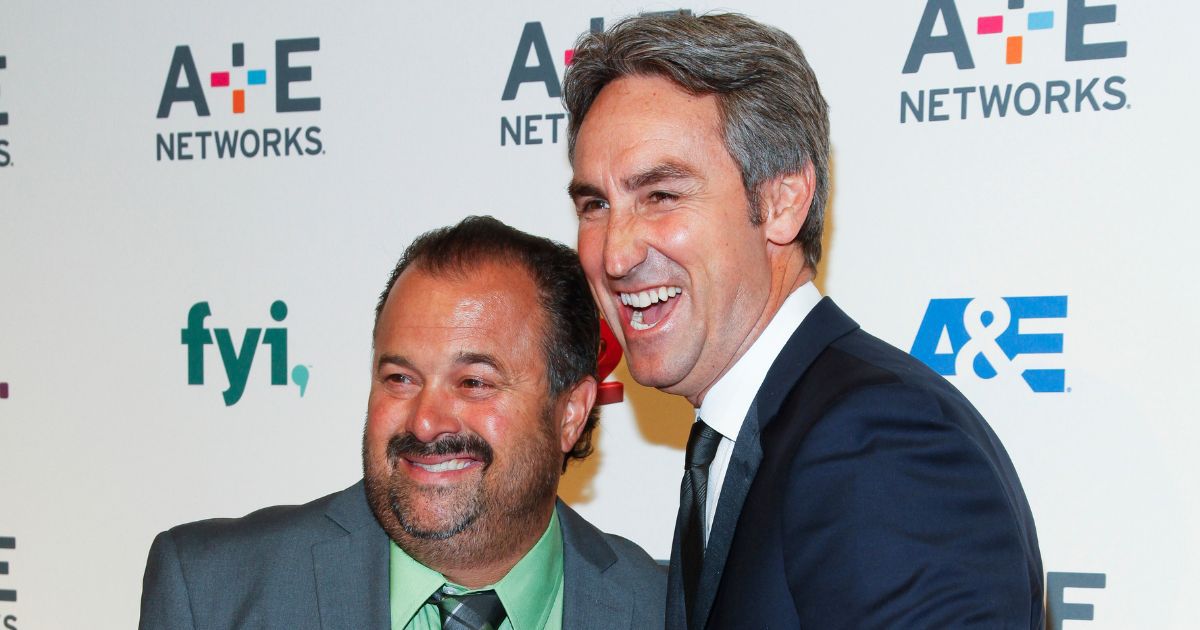 Frank Fritz and Mike Wolfe smile on the red carpet at the A+E Networks Upfront event in New York City on April 30, 2015.