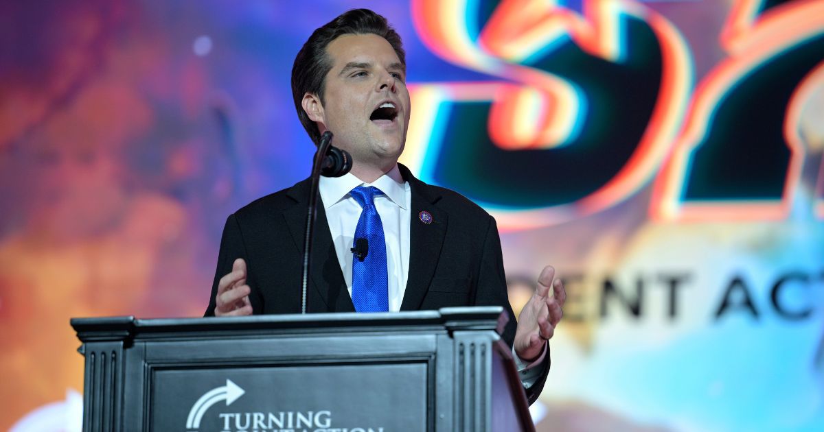 Florida Republican Rep. Matt Gaetz speaks to college students at Turning Point USA's Student Action Summit in Tampa, Florida, on Saturday.