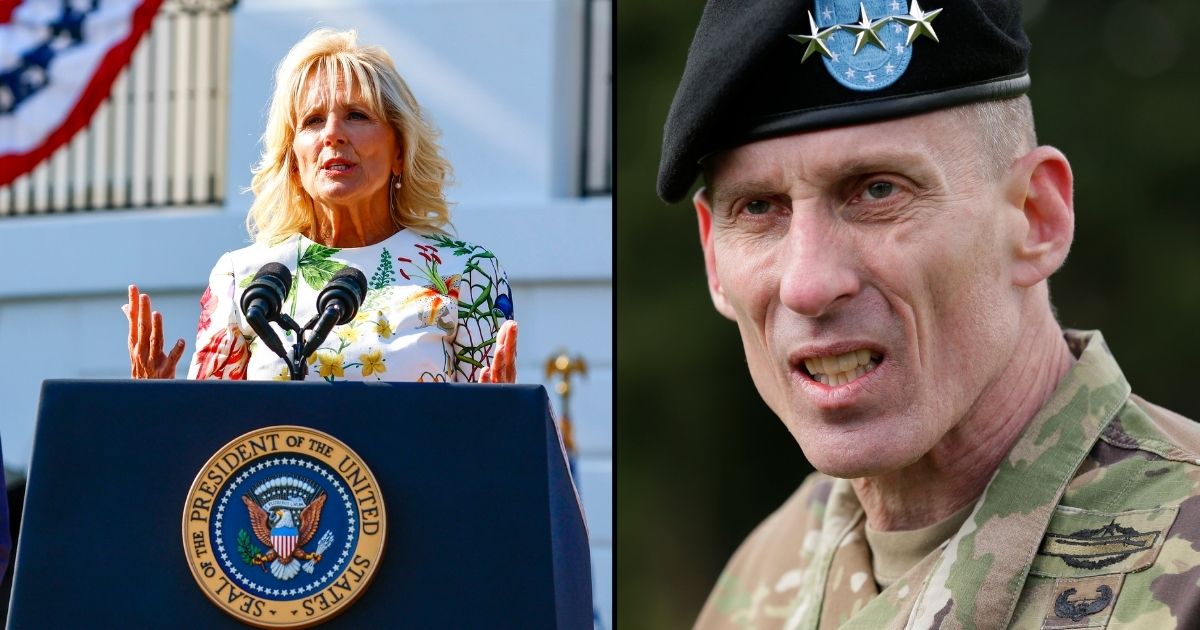 First lady Jill Biden, left, speaks at the White House on Monday in Washington, D.C. U.S. Army Lt. Gen. Gary Volesky talks to reporters on April 3, 2017, at Joint Base Lewis-McChord in Washington state.