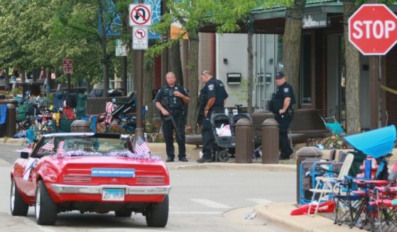 Belongings are shown left behind at the scene of a mass shooting along the route of a Fourth of July parade on Monday in Highland Park, Illinois.