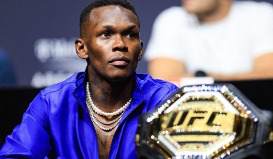 UFC champion Israel Adesanya participates in a news conference before on Thursday UFC 276 in Las Vegas, Nevada.