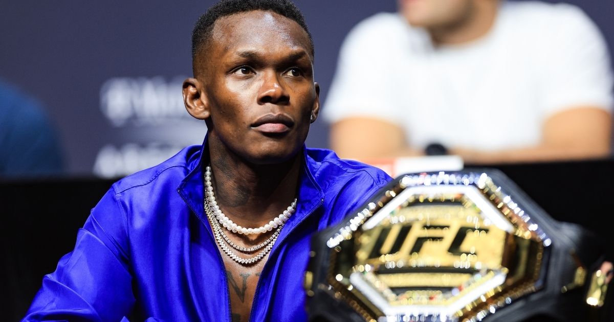 UFC champion Israel Adesanya participates in a news conference before on Thursday UFC 276 in Las Vegas, Nevada.