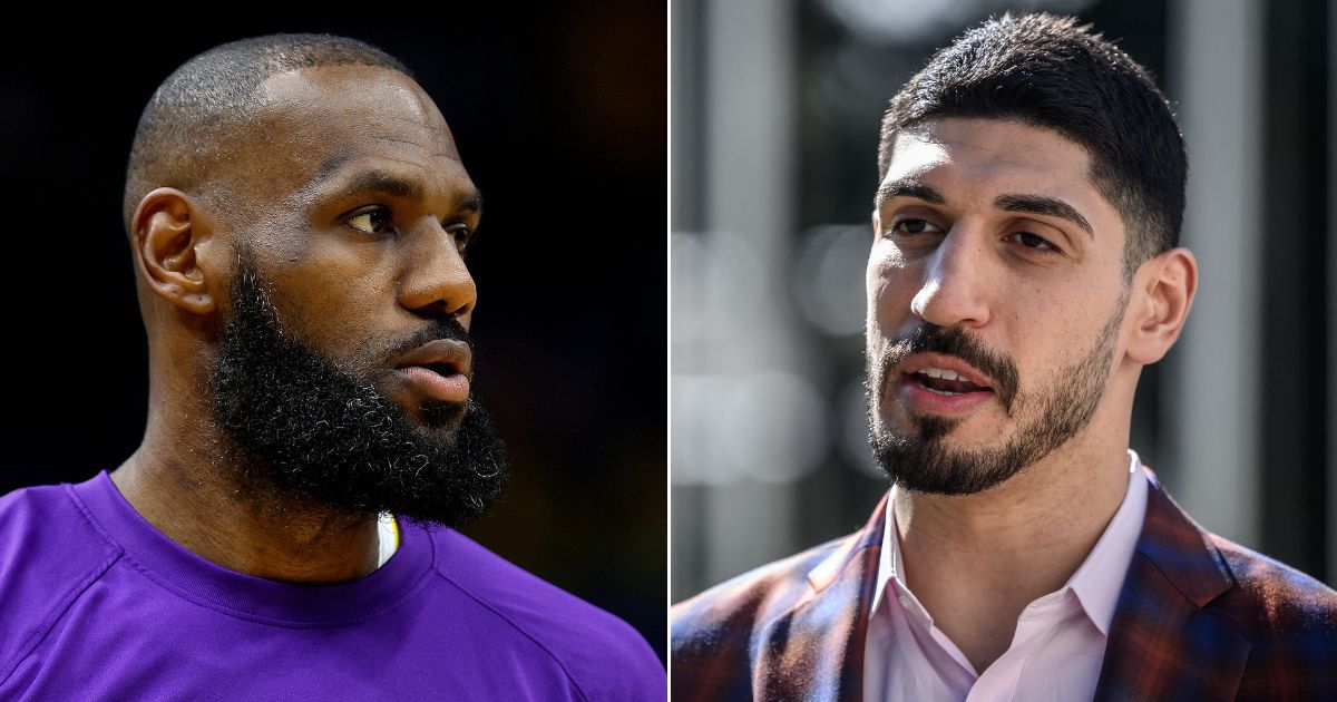 At left, LeBron James looks on before the Los Angeles Lakers' game against the New Orleans Pelicans at Smoothie King Center in New Orleans on March 27. At right, Enes Kanter Freedom speaks during an interview with AFP at the United Nations Office in Geneva on April 5.