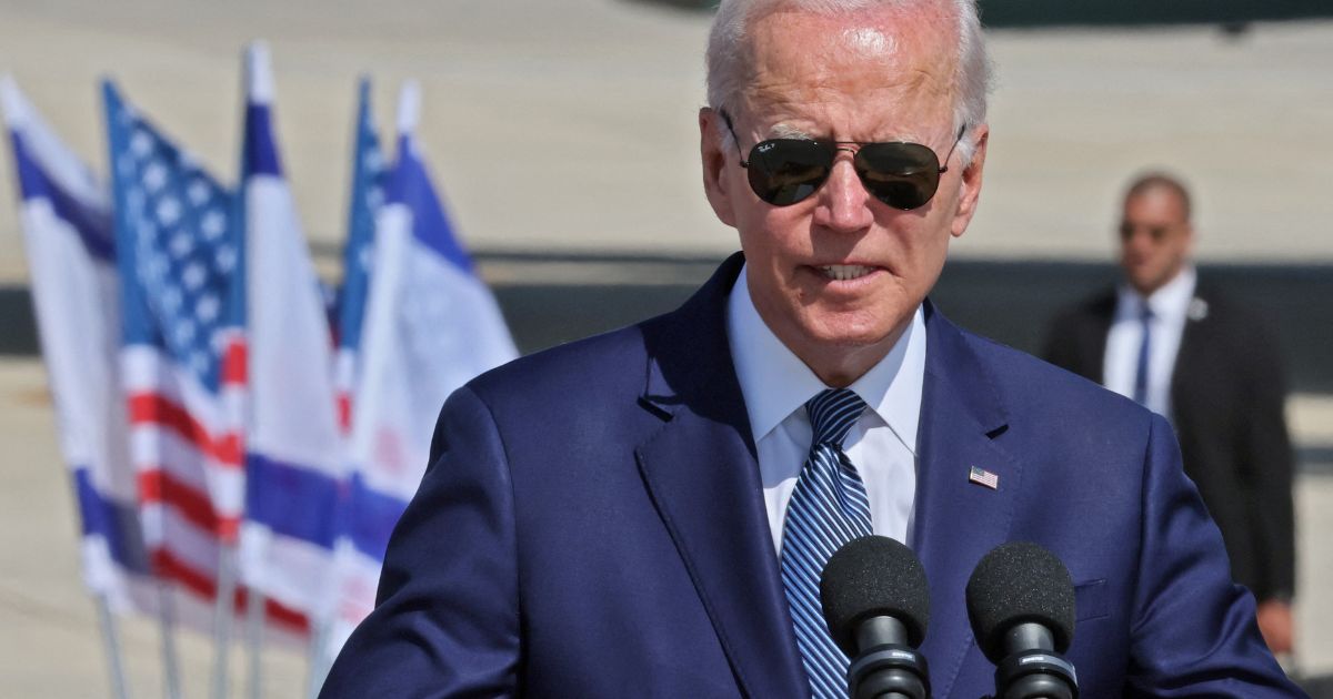 President Joe Biden delivers a statement upon arrival in Lod near Tel Aviv, Israel, on Wednesday.