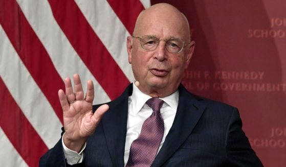 Klaus Schwab, Founder and Executive Chairman of the World Economic Forum, is seen giving a speech at Harvard University in September 2017.