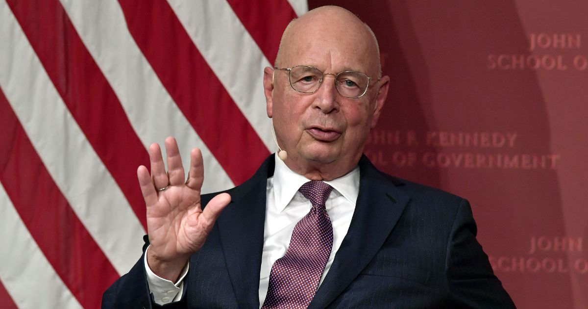 Klaus Schwab, Founder and Executive Chairman of the World Economic Forum, is seen giving a speech at Harvard University in September 2017.