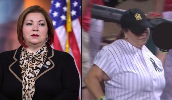 Rep. Linda Sanchez participates in a news conference at the U.S. Capitol on Jan. 31, 2018, in Washington, D.C. Sanchez flips off her Republican colleagues during a charity baseball game in D.C. on Thursday.