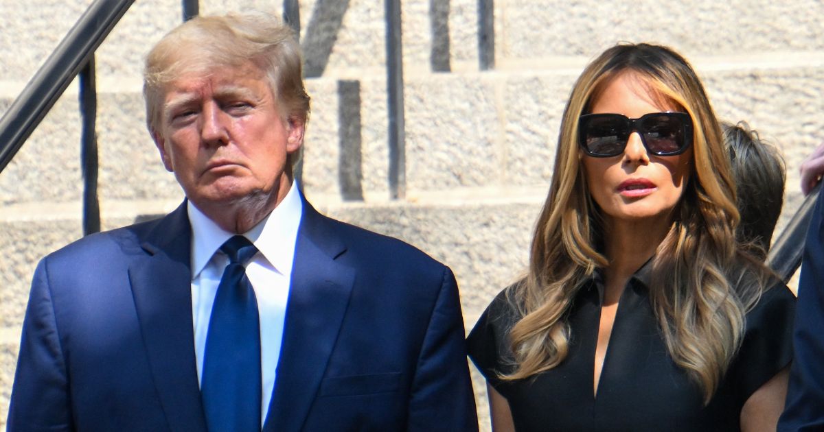 Former President Donald J. Trump and Melania Trump exit the funeral of Ivana Trump at St. Vincent Ferrer Roman Catholic Church on Wednesday in New York City.