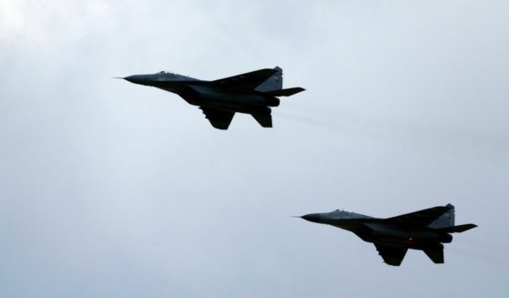 Military-grade fighter jets perform training exercises near Belgrade, Serbia, on April 30.