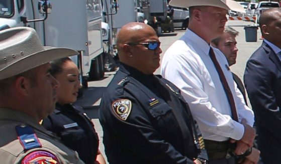 Uvalde School Police Chief Pete Arredondo stands during a news conference