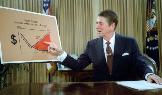 President Ronald Reagan addresses the nation from the Oval Office on July 27, 1981.