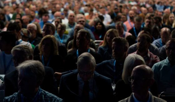 Attendees listen during the annual meeting of the Southern Baptist Convention in Anaheim, California, on June 14.