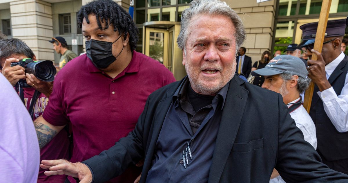 Steve Bannon leaves a courthouse in Washington, D.C., after being found guilty of being in contempt of Congress on Friday.