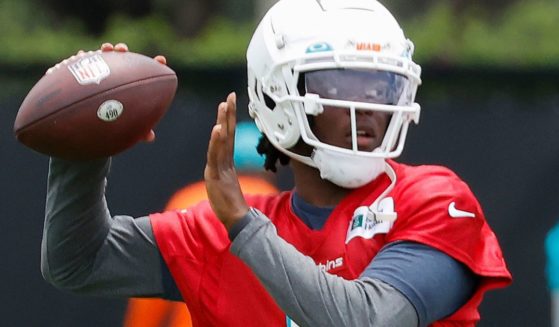 Quarterback Teddy Bridgewater throws the ball during the Miami Dolphins' mandatory minicamp at the Baptist Health Training Complex in Miami Gardens, Florida, on June 7.