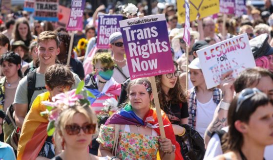 Protesters demonstrated for transgender rights in Piccadilly Circus in London, England, during the London Trans Pride protest on July 9.