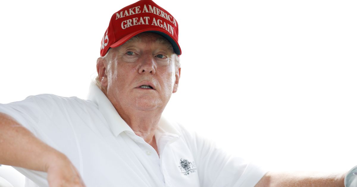 Former President Donald Trump watches the events of the LIV Golf Invitational - Bedminster at Trump National Golf Club Bedminster in Bedminster, New Jersey, on Thursday.