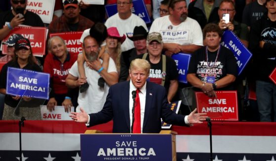 Former President Donald Trump speaks during a "Save America" rally at the Alaska Airlines Center in Anchorage, Alaska, on Saturday.