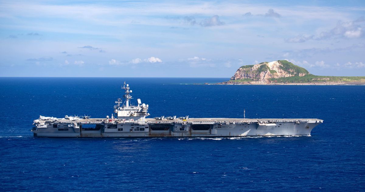The aircraft carrier USS Ronald Reagan is seen in the Philippine Sea off the coast of Iwo To, Japan, on May 22, 2021.