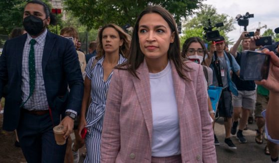 Rep. Alexandria Ocasio-Cortez, a Democrat from New York, leaves after speaking to abortion-rights activists in front of the U.S. Supreme Court after the court announced a ruling in the Dobbs v Jackson Women's Health Organization case on June 24.