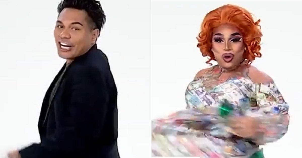 Jesse Havea, left; dressed as his drag character, right.