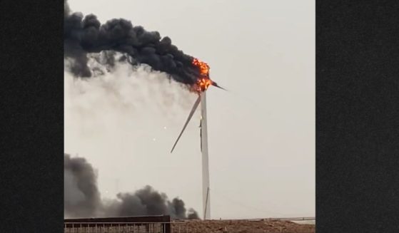 A lightning strike set a wind turbine on fire Friday.