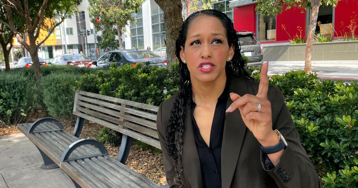 Former prosecutor Brooke Jenkins talks about the upcoming recall of district attorney Chesa Boudin during an interview in San Francisco on May 26.
