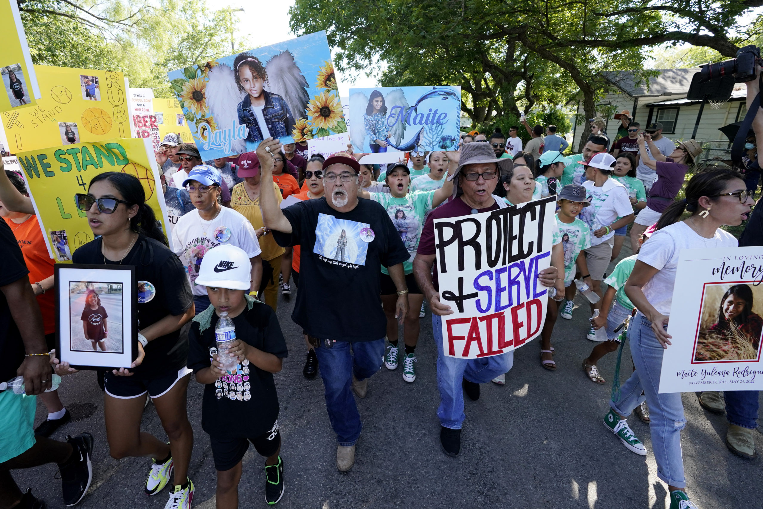 Family and friends of those killed and injured in the school shooting at Robb Elementary took part in a protest march and rally, Sunday in Uvalde, Texas.
