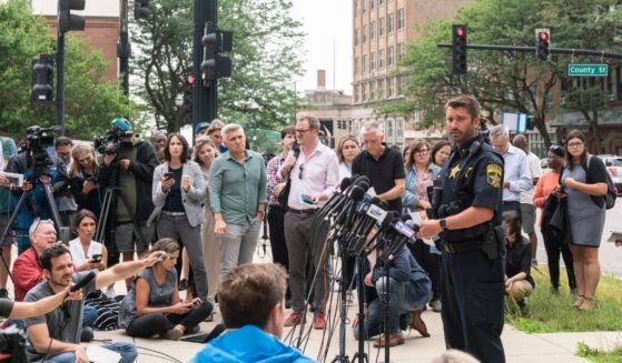 Lake County Sheriff's Office, Deputy Chief Christopher Covelli, speaks to the media on Wednesday at the Lake County Courthouse in Waukegan, Illinois.