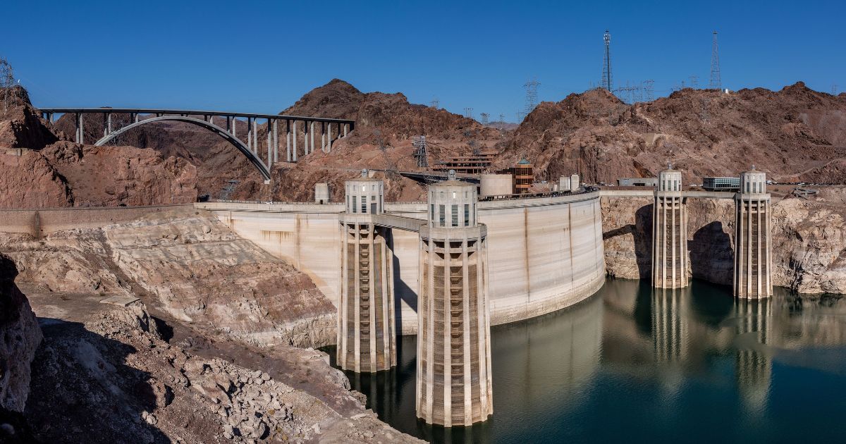 The above image is of the Hoover Dam's water intake towers at Lake Mead.